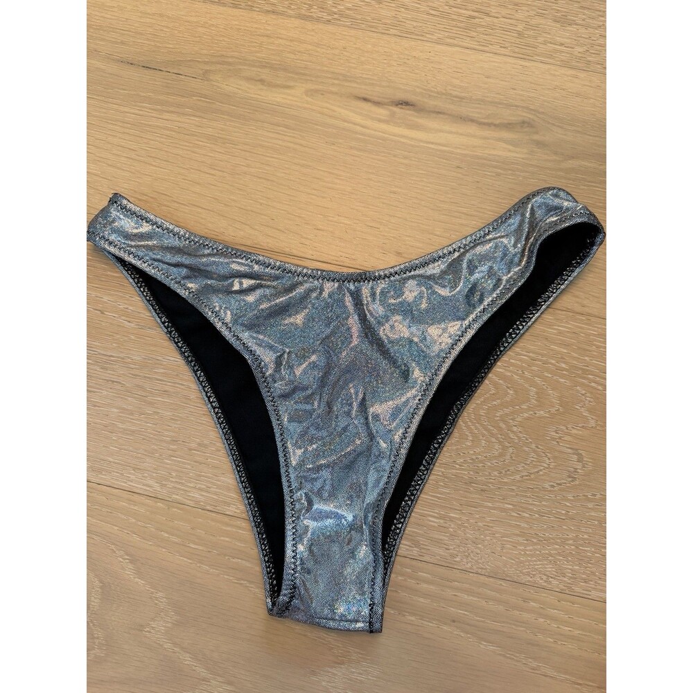 New Sunny Co Silver Holographic Bikini High Cut Cheeky Bottoms Size Small